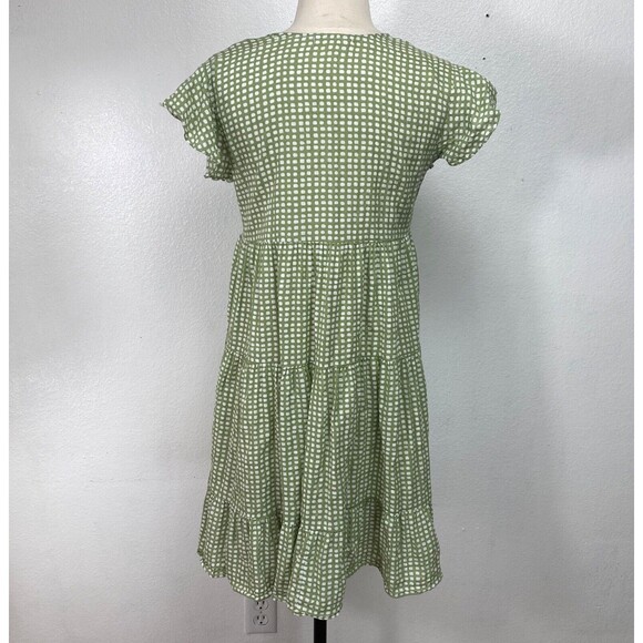 Indigo Soul Woman Green Gingham Dress Small Cotten Rayon Baby Doll Layers Summer - Picture 7 of 10